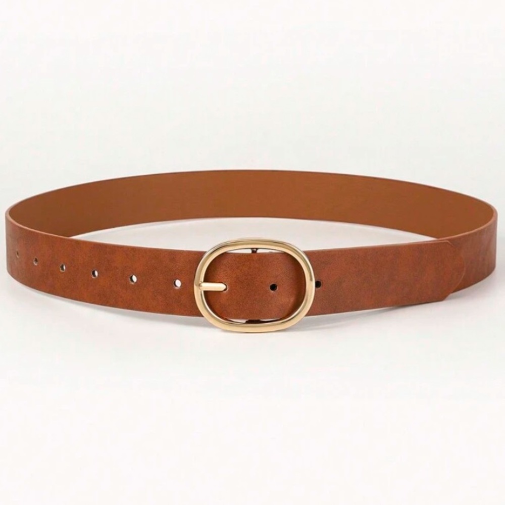 Timeless Brown Leather Belt with Gold Buckle